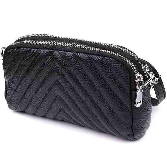 Стильна сумка прошита трикутниками із натуральної шкіри Vintage 22909 Чорний Київ