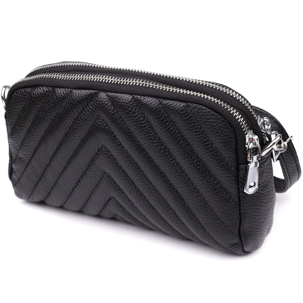 Стильна сумка прошита трикутниками із натуральної шкіри Vintage 22909 Чорний Київ - фото 2