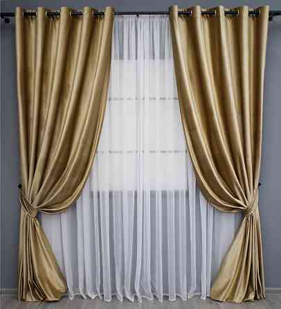 Комплект штор на люверсах VR-Textil Бархат № 1654ш Карамельный 150х280 см 2 шт (37-0230) Киев