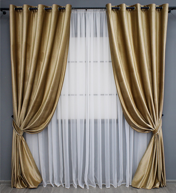 Комплект штор на люверсах VR-Textil Оксамит (бархат) № 1654ш Карамельний 150х280 см 2 шт (37-0230) Київ - фото 2