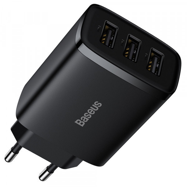 Зарядний пристрій 3xUSB 17W (USB-A) чорний Baseus (CCXJ020101) Київ - фото 1