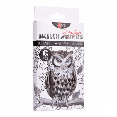 Маркер Santi набір двосторонніх sketch Gray tones 6 шт (390544) Вінниця - фото 1