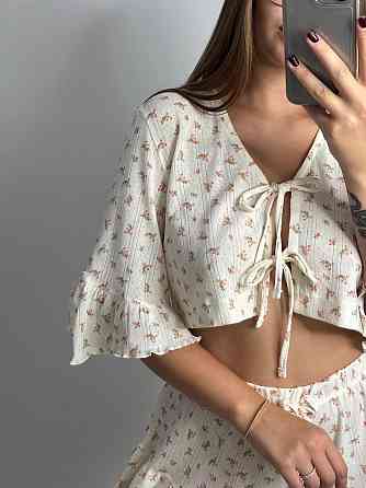 Женский комплект на завязках с шортами Цветы XS-S Харьков