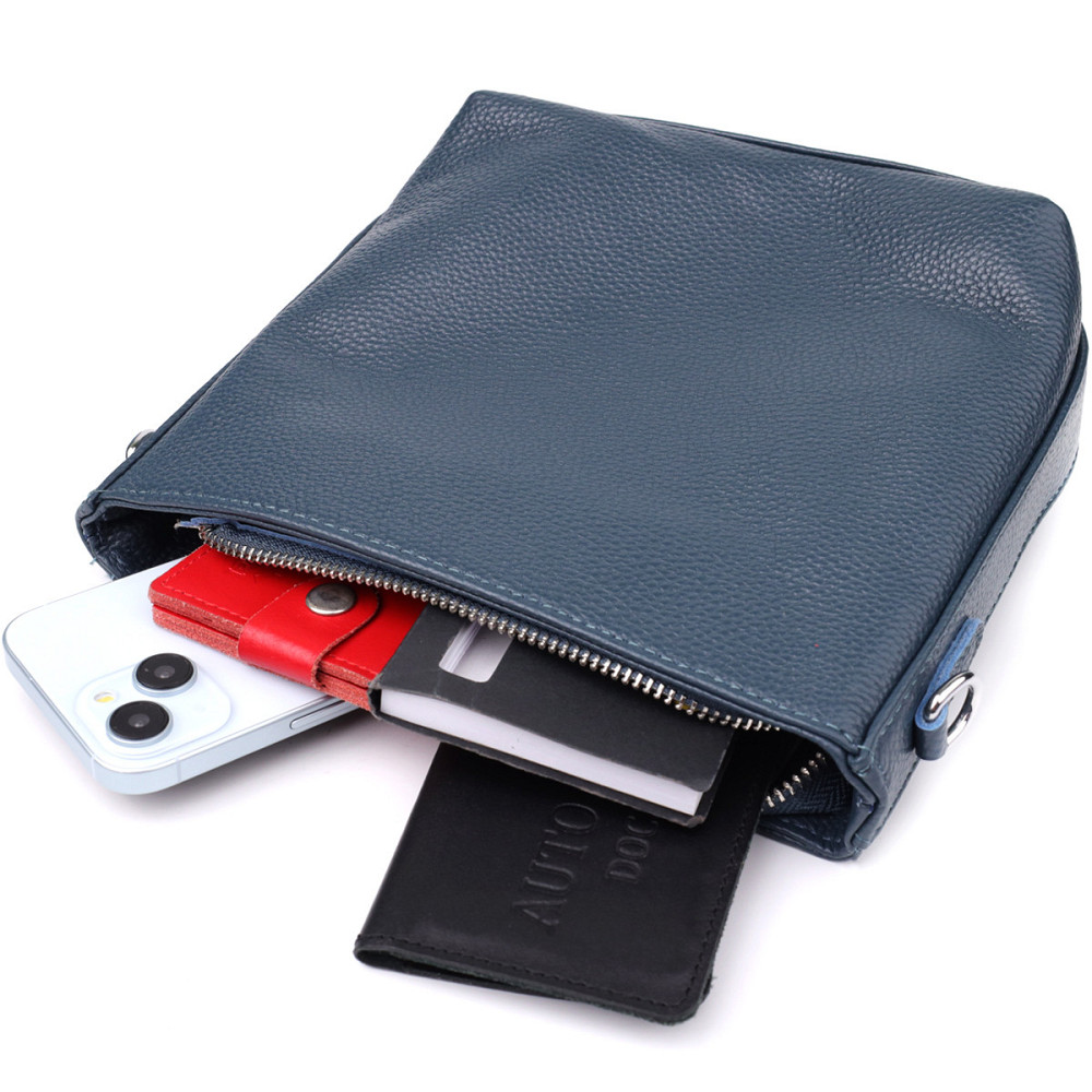 Повседневная женская сумка на плечо из натуральной кожи Vintage 22911 Голубой Киев - изображение 8