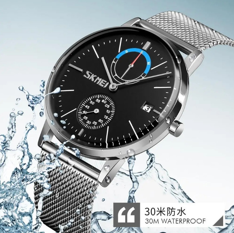 Классические мужские часы Skmei 9182 серебристые с черным цифеблатом Винница - изображение 10