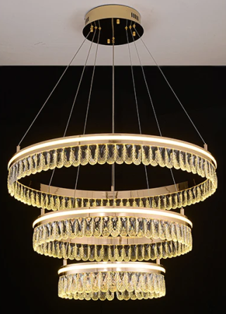 Люстра світлодіодна стельова Кришталеве коло PJ915 (Золотистий) 40+60+80 см Київ