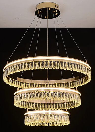 Люстра світлодіодна стельова Кришталеве коло PJ915 (Золотистий) 40+60+80 см Київ - фото 3