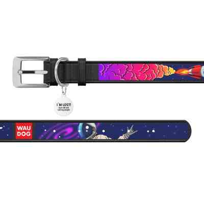 Ошейник для животных WAUDOG Design с QR паспортом "Космос. Ракета" L Ш 25 мм Д 37-48 см черный (0025-0125-01) Винница