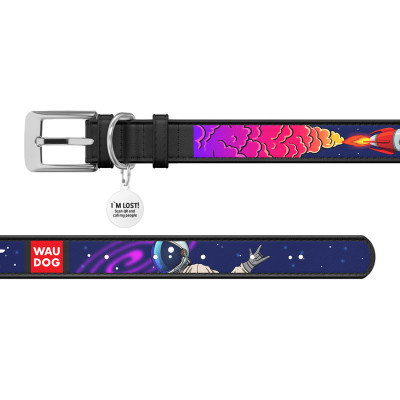 Ошейник для животных WAUDOG Design с QR паспортом "Космос. Ракета" L Ш 25 мм Д 37-48 см черный (0025-0125-01) Винница - изображение 3