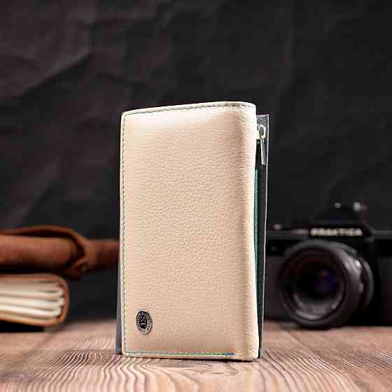 Необычный женский кожаный кошелек в три сложения ST Leather 19446 Разноцветный Киев