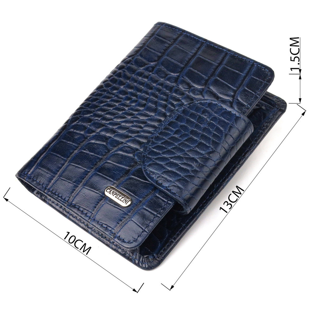 Практичный вертикальный женский кошелек из натуральной кожи с тиснением под крокодила CANPELLINI 21677 Синий Киев - изображение 9