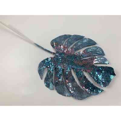 Декоративная ветвь YES! Fun Монстера 60 см, бирюза, глиттер (974590) Винница