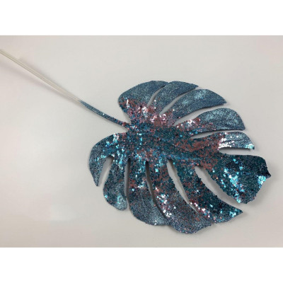 Декоративная ветвь YES! Fun Монстера 60 см, бирюза, глиттер (974590) Винница - изображение 1