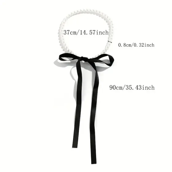 Чокер жемчужный с черной атласной лентой – бант, 37 см, бусины 8 мм, лента 90 см Киев