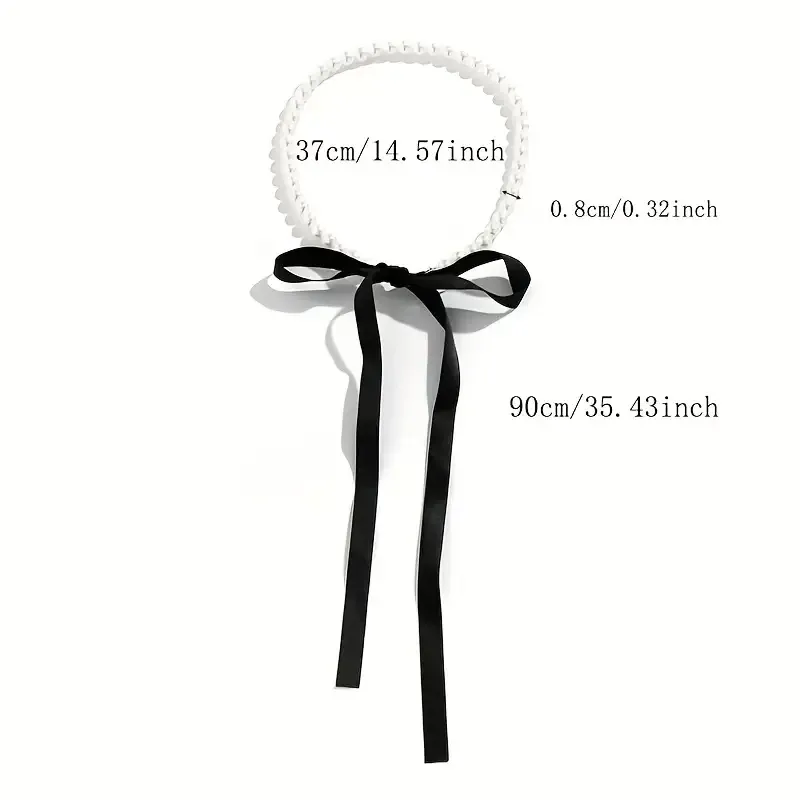 Чокер жемчужный с черной атласной лентой – бант, 37 см, бусины 8 мм, лента 90 см Киев - изображение 3