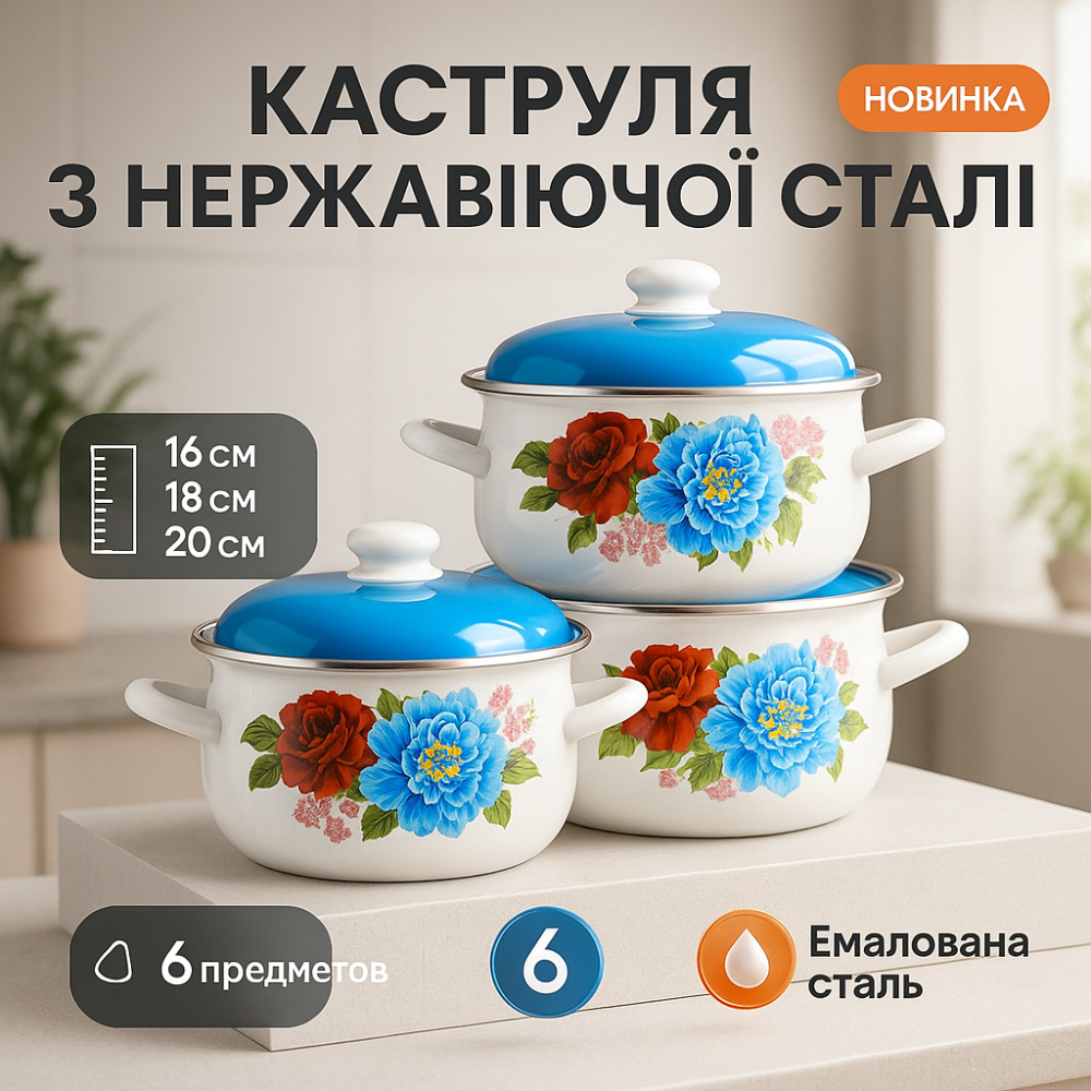 Набор кастрюль с неприлипающим покрытием, Набор кастрюль сталь с крышками для кухни WQ-36 Львов - изображение 12