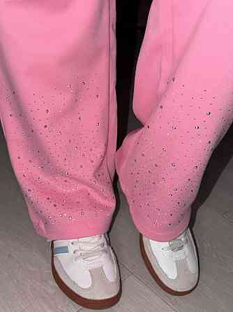 Жіночий стильний повсякденний костюм зі стразами вільного крою тринитка Рожевий, 42/44 Одеса