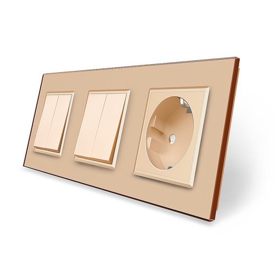 LIVOLO Чотирьохклавішний вимикач (2-2) з розеткою Livolo золотий скло (VL-C7K2/K2/FCTC16A-6AP) Коломия