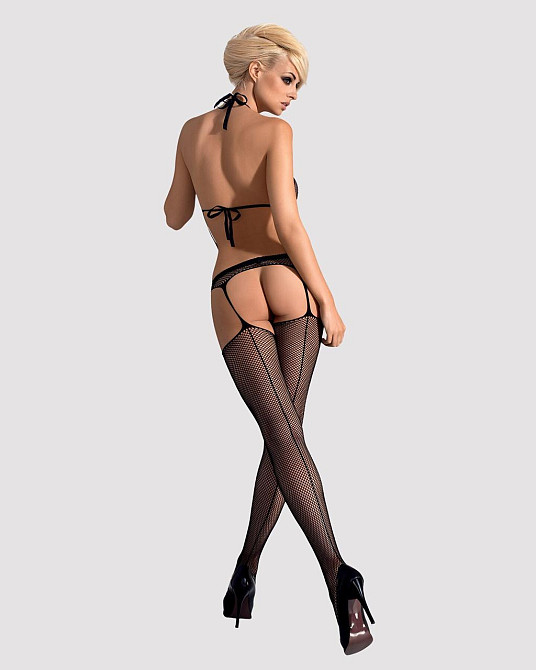 (SALE) Сетчатый бодистокинг с имитацией топа, пояса и чулок Obsessive Bodystocking N108 S/M/L, черный, комб Sex Aura Киев - изображение 4