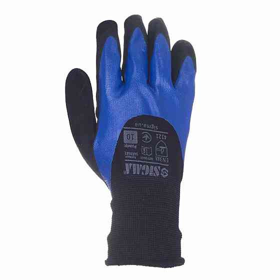 Рукавички трикотажні з подвійним нітриловим покриттям р10 (синьо-чорні, манжет) SIGMA (9443681) Київ