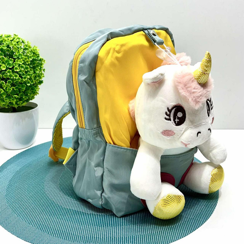 Рюкзак з м'якою іграшкою Єдиноріг 1 відділення 20см Сірий з жовтим (FG24032735B) Чернігів - фото 2