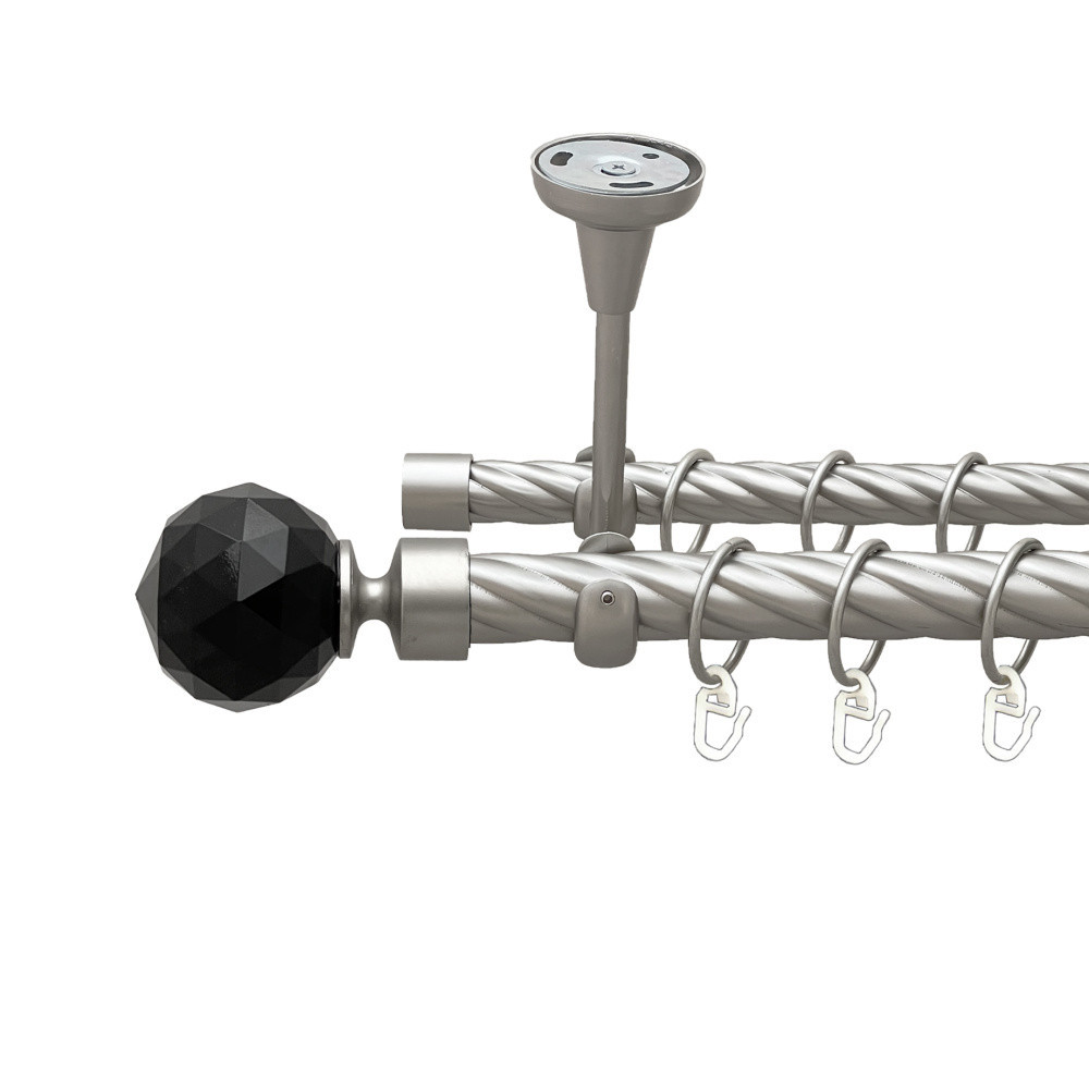 Карниз Orvit Люміера Неро металевий дворядний відкритий до стелі скручена труба кільце металеве Сатин 25\19 мм 240 см Львів - фото 1