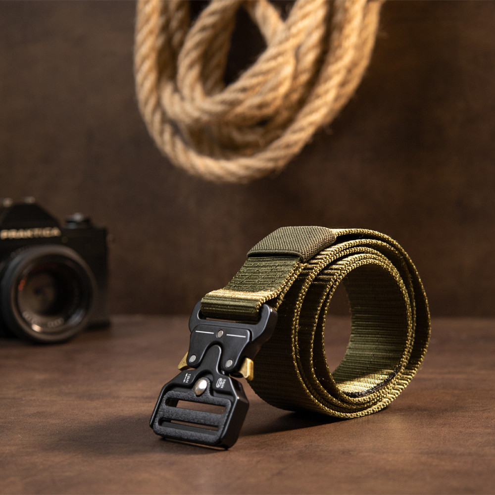 Текстильный ремень с черной пряжкой Vintage 20549 Хаки Киев - изображение 3