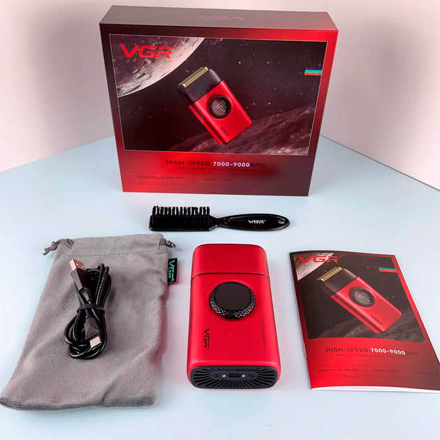 Электробритва аккумуляторная шейвер VGR V-378 9000RPM LCD + дорожная сумочка (Красный) Винница - изображение 9