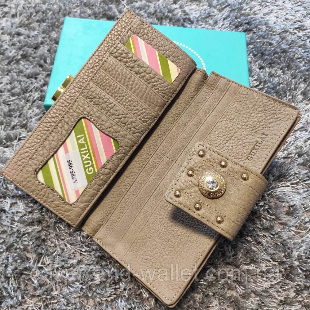 Красивый женский кожаный кошелек с разноцветными вставками Guxilai (Уценка) Киев - изображение 5