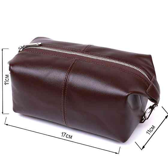 Шкіряна глянсова косметичка Shvigel 16407 Коричневий Київ