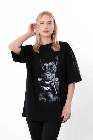 Футболка жіноча чорна (оверсайз) з принтом сфінкс топ Київ