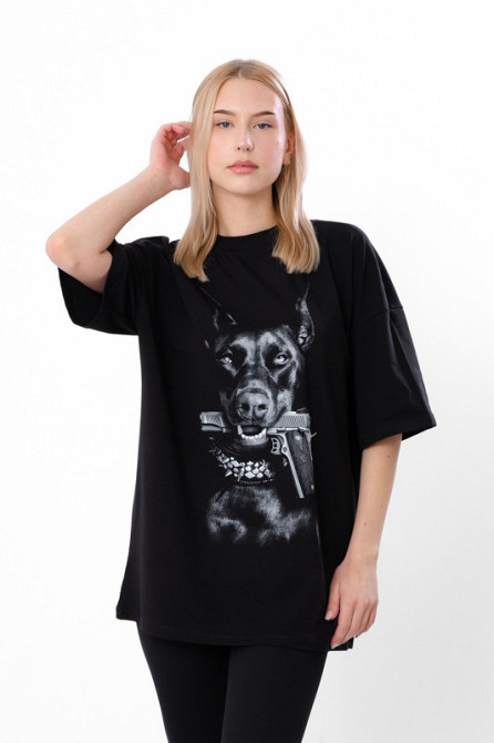 Футболка жіноча чорна (оверсайз) з принтом сфінкс топ Київ - фото 3