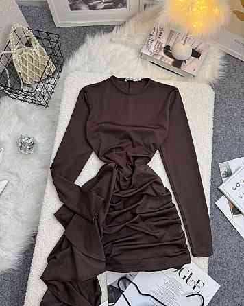 Женское праздничное платье мини со шлейфом микродайвинг Шоколадный, 42/44 Одесса