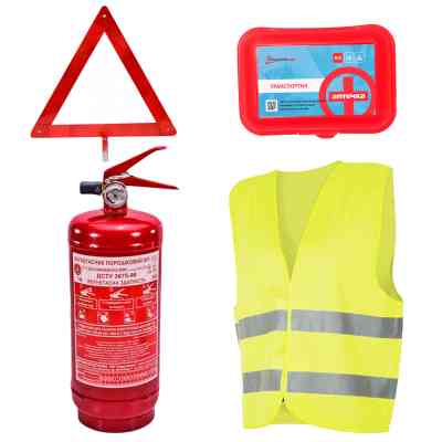 Набір техдопомоги Poputchik з вогнегасником ВП-1 &quot;Економічний&quot; (ВП-1+Знак+Аптечка+Жилет) (33-016-IS) Вінниця