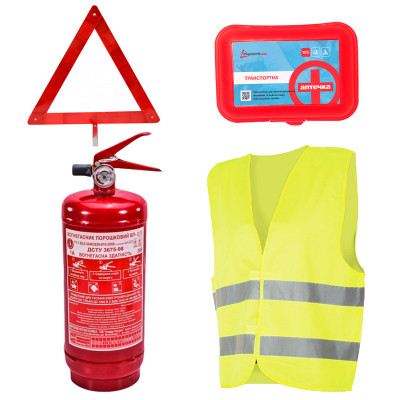 Набор техпомощи Poputchik з вогнегасником ВП-1 "Економічний" (ВП-1+Знак+Аптечка+Жилет) (33-016-IS) Винница - изображение 1