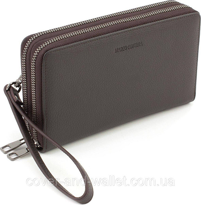 Мужская кожаная барсетка на две молнии коричневого цвета Marco Coverna B5902B Киев - изображение 1