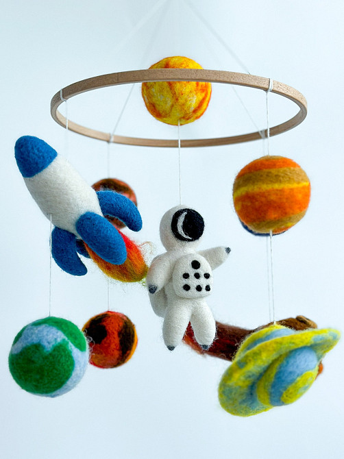 Дитячий мобіль на ліжечко для немовлят ручної роботи WooolyWool «Космічний» Київ - фото 5