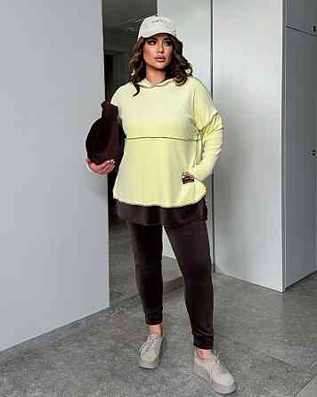 Женский стильный повседневный костюм из качественного велюра Лимонный, 54/58 Одесса