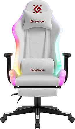 Геймерское кресло Defender Watcher полиуритановое с RGB подсветкой и подножкой (Белое) Винница