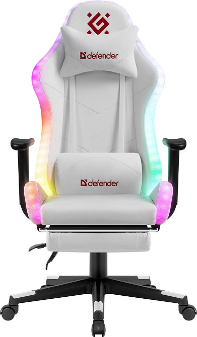 Геймерське крісло Defender Watcher поліуританове з RGB підсвічуванням та підніжкою (Біле) Вінниця - фото 1