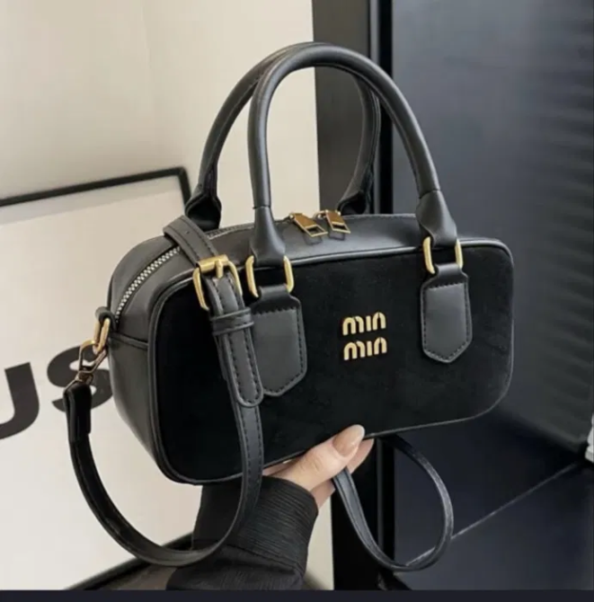 Сумка жіноча замшева зі шкіряними вставками (Чорний) Вінниця - фото 3