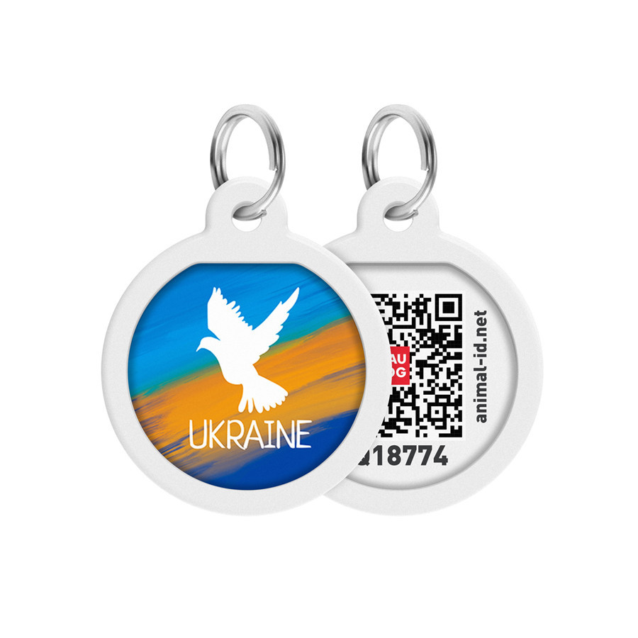 Адресник для собак і котів металевий WAUDOG Smart ID з QR-паспортом, малюнок "Фаг", коло, Д 25 мм Вінниця - фото 1