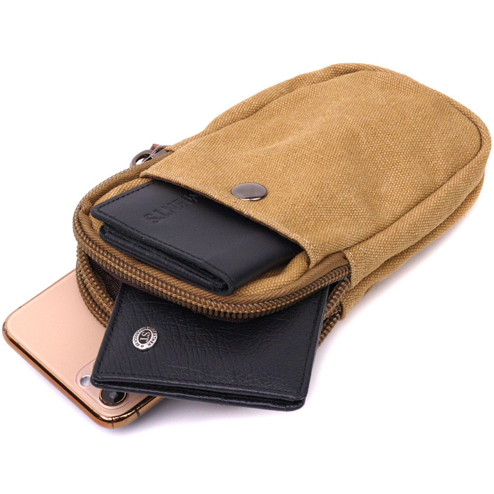 Вертикальна сумка-чохол на пояс із металевим карабіном із текстилю (Vintage) Київ - фото 2