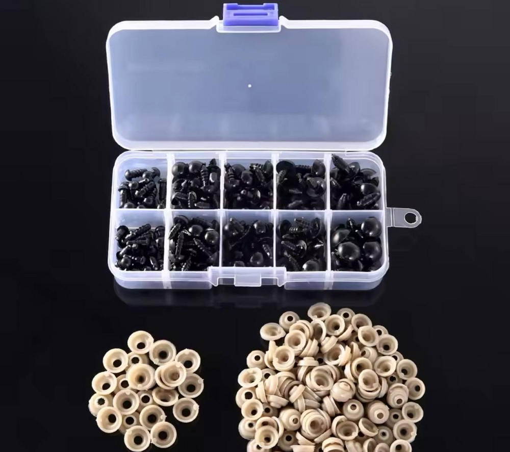 Комплект черных пластиковых глаз для игрушек 6-12 мм с фиксатором 100 шт. Киев - изображение 1