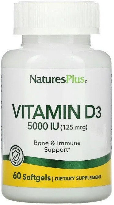 Вітамін D3 холикальциферол Nature's Plus Vitamin D3 125 мкг (5000 МЕ) 60 гел капс Київ - фото 1