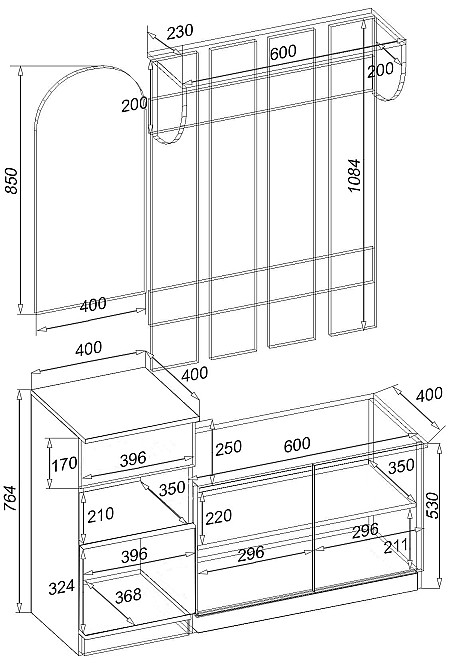 Прихожая Алиса, Дуб Крафт Білий, 1000/400/1880 Львов - изображение 4