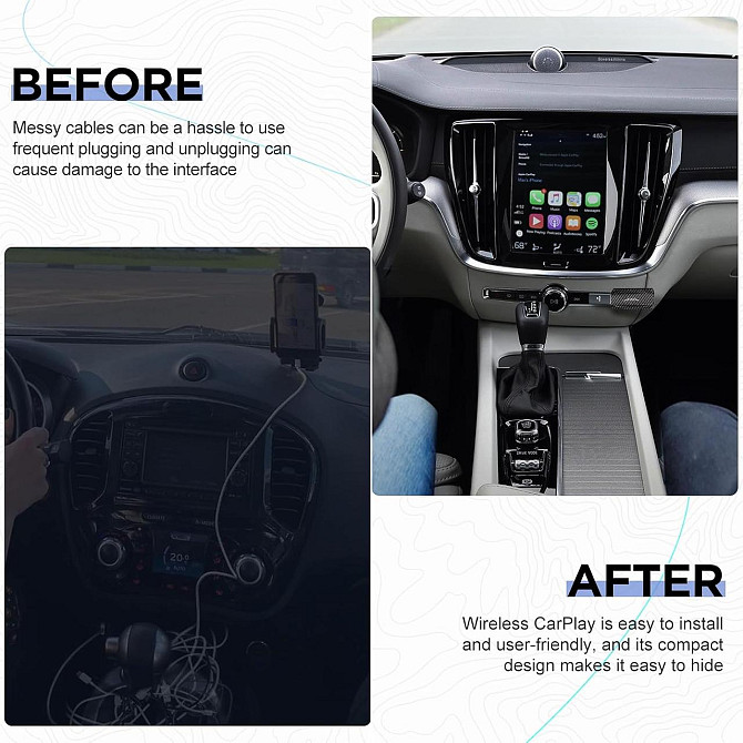 Бездротовий адаптер CarPlay с U2C-AIR 2.0, перехідник з дротового Карплей, USB-С, підтримка iOS 10+, Київ - фото 3