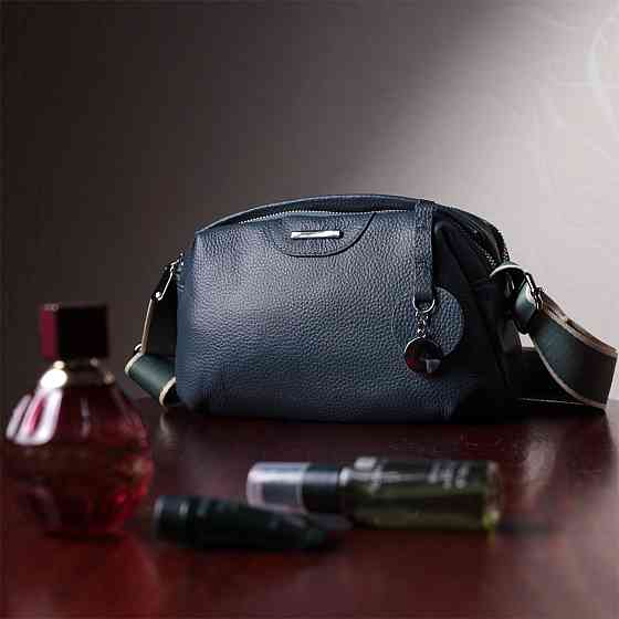 Отменная сумка на каждый день с двумя отделениями из натуральной кожи Vintage 22595 Синяя Киев