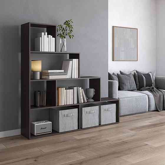 Стеллаж VAYS M-57 Венге Темный, книжная полка с 6 ячейками, этажерка для дома, игрушек и декора, ЛДСП, 156×29×164 см Львов