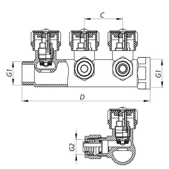Колектор вентильний з фітингом Koer KR.1122-4 1"x4 ways (KR2655)   ( 29510 ) Харків